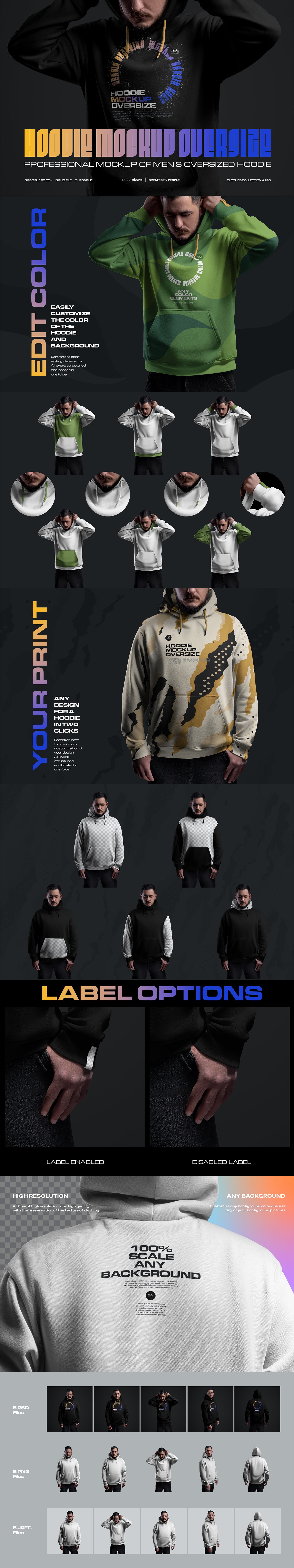 5 Mockups Oversize Hoodie. Dark Light vol. 02