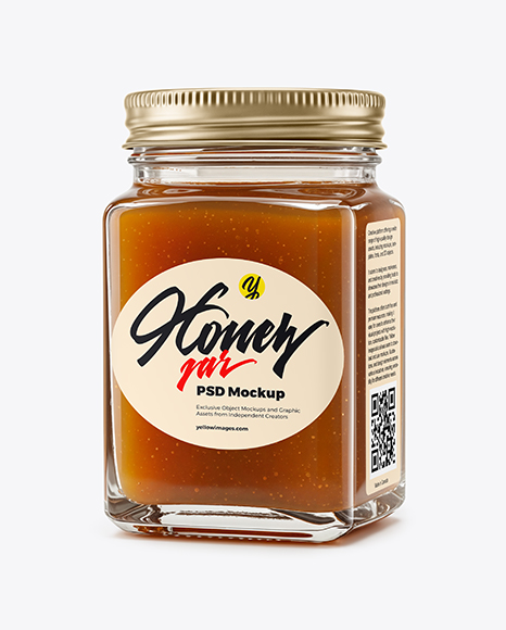 Square Glass Jar with Manuka Honey Mockup - Free+84++Square+Honey+Jar+Mockup+PSD+File