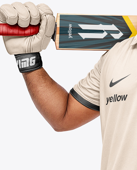 Indian Man Wearing Full Cricket Kit with Bat Mockup