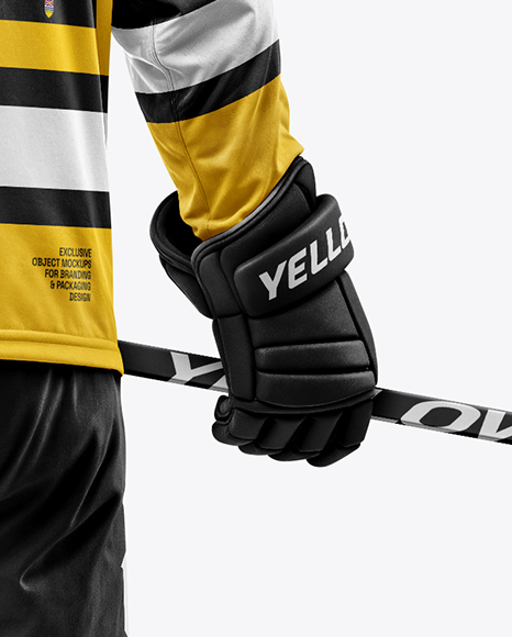 Man Wearing Full Ice Hockey Kit Mockup - Back view
