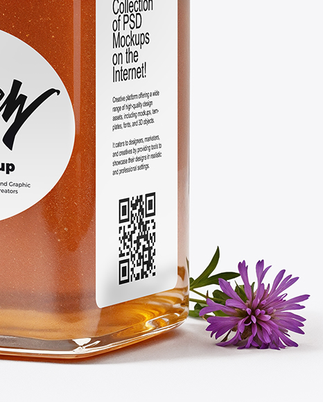 Square Glass Jar with Wildflower Honey Mockup