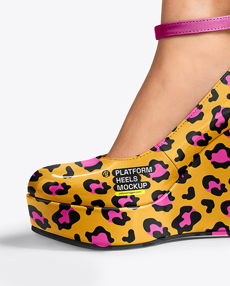 Woman Wearing Wedge Heels Mockup
