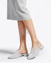 Pair of Suede Mules on Woman's Legs Mockup