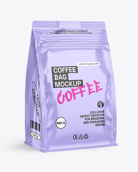 Glossy Coffee Bag Mockup - Half Side view