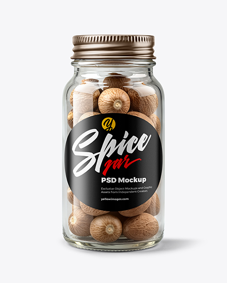 Glass Jar with Whole Nutmeg Mockup - Realistic mockups