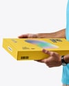 Delivery Man with Pizza Box Wearing Polo Shirt Mockup