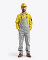 Builder Wearing Bib Overalls and Shirt Mockup