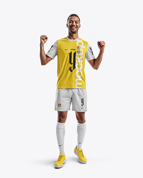 Smiling Man Wearing a Full Soccer Kit Mockup - Free+Download+Football+Kit+Mockup+