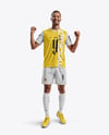 Smiling Man Wearing a Full Soccer Kit Mockup