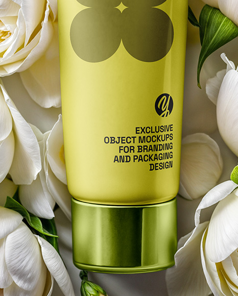 Matte Cosmetic Tube in Flowers Mockup
