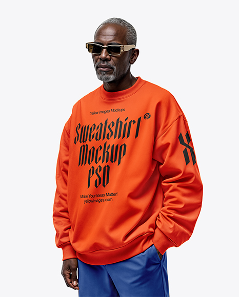 Elderly Black Man Wearing Oversize Sweatshirt and Sweatpants Mockup - Blank sweatshirt mockup