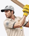 Man Wearing Full Cricket Kit with Bat Mockup