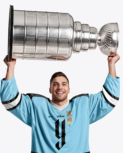 Ice Hockey Player with Stanley Cup Mockup