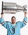 Ice Hockey Player with Stanley Cup Mockup