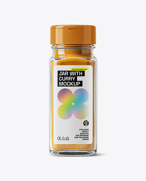 Clear Glass Square Jar with Curry Mockup - Realistic mockups