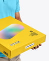 Delivery Man with Pizza Box Wearing Polo Shirt Mockup