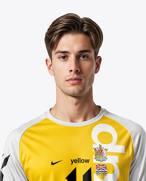 Man Wearing Long Sleeve Raglan Soccer Jersey and Shorts Mockup