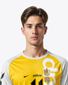 Man Wearing Long Sleeve Raglan Soccer Jersey and Shorts Mockup
