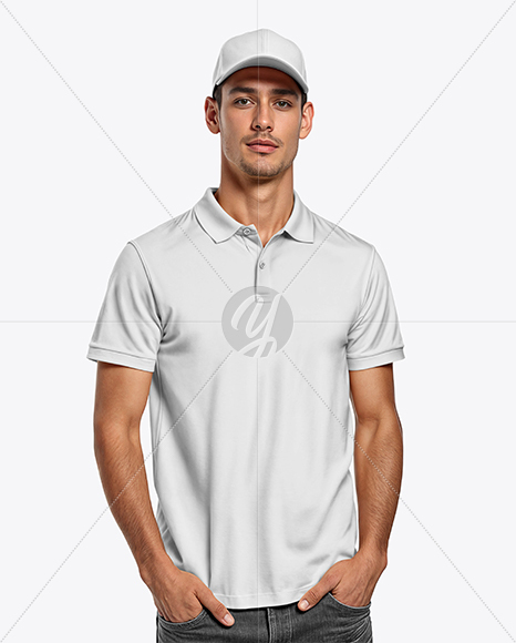 Young Man Wearing Polo Shirt and Baseball Cap Mockup