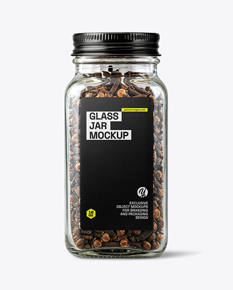 Square Glass Jar with Whole Cloves Mockup - Glass+Jar+With+Various+Fillers+Mockup+In+Jar+Mockups+On+Yellow