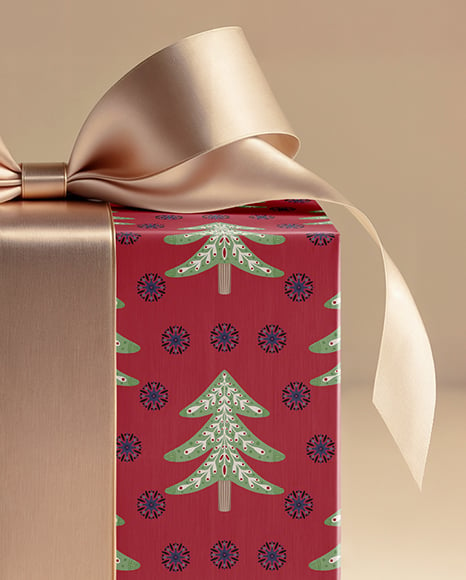 Christmas Gift Box with Golden Bow Mockup