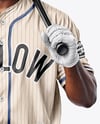 Black Man Wearing a Full Baseball Kit with Bat Mockup