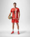 Man Wearing Full Volleyball Kit with Ball Mockup