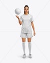 Woman Wearing Soccer Jersey and Shorts Mockup