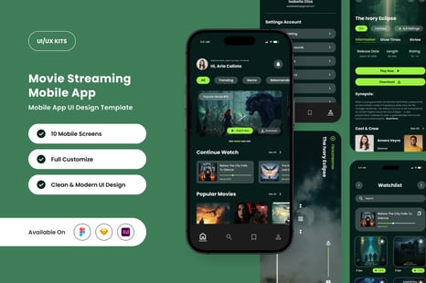 Flickstreamer – Movie Streaming Mobile App Design Template