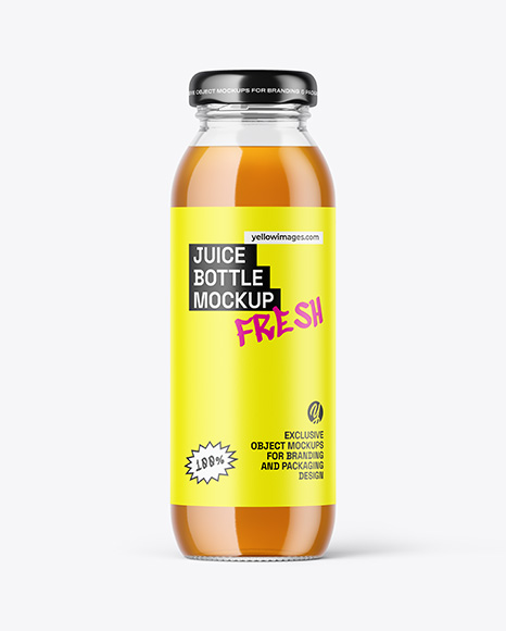Clear Glass Bottle With Apple Juice Mockup