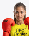Female UFC Fighter Wearing T-Shirt & Shorts Mockup
