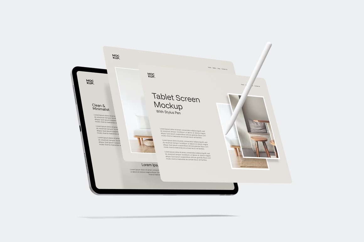 Landscape Tablet Screen Mockup With Stylus Pen