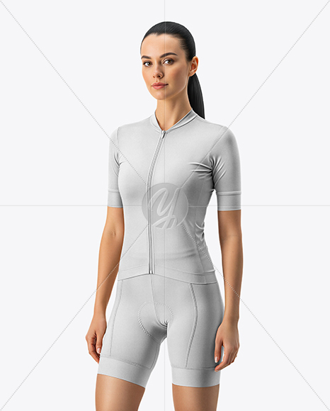 Woman Wearing Cycling Jersey and Bib Shorts Mockup