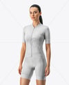 Woman Wearing Cycling Jersey and Bib Shorts Mockup