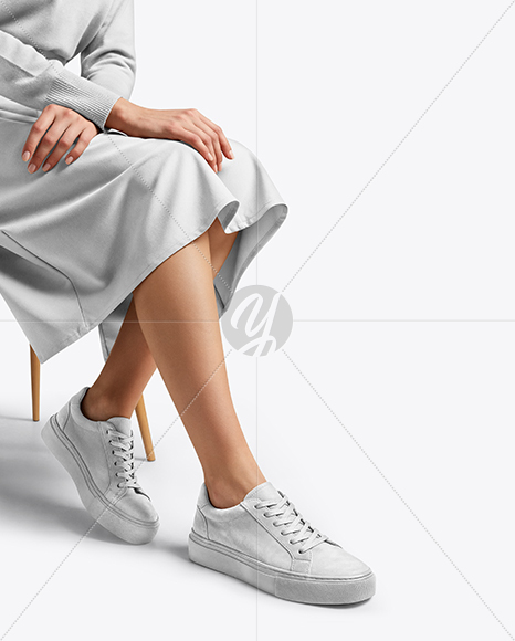 Woman Wearing Sneakers and Skirt Mockup