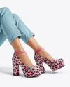Platform Heels on Woman's Legs with Jeans Mockup