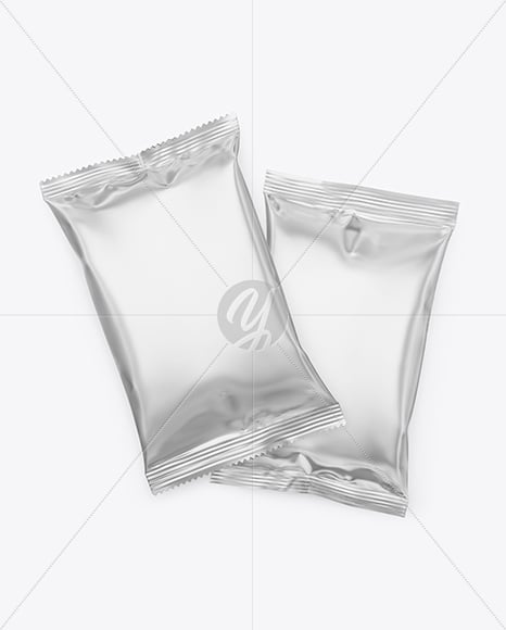 Two Matte Metallic Snack Packages Mockup