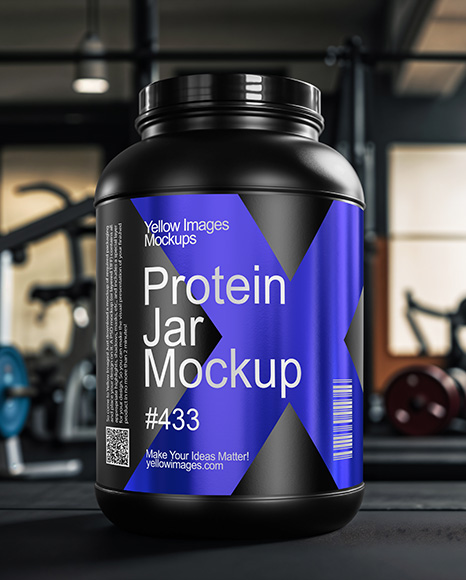Black Protein Jar Mockup - Free+Black+