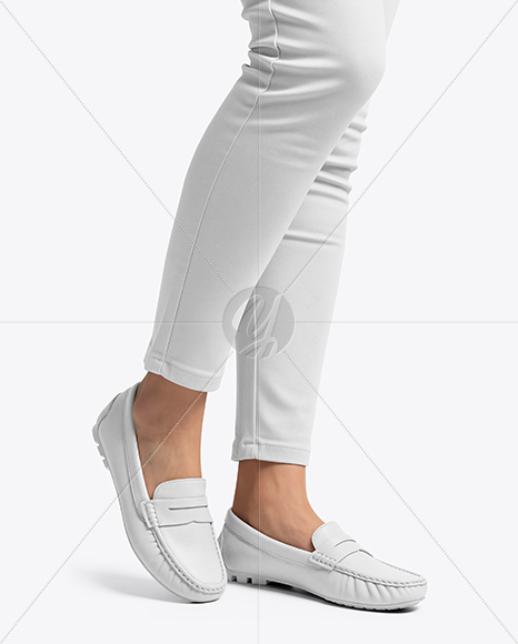 Leather Moccasins on Women's Legs Mockup