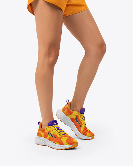 Running Shoes on Women's Legs Mockup - Shoe mockups