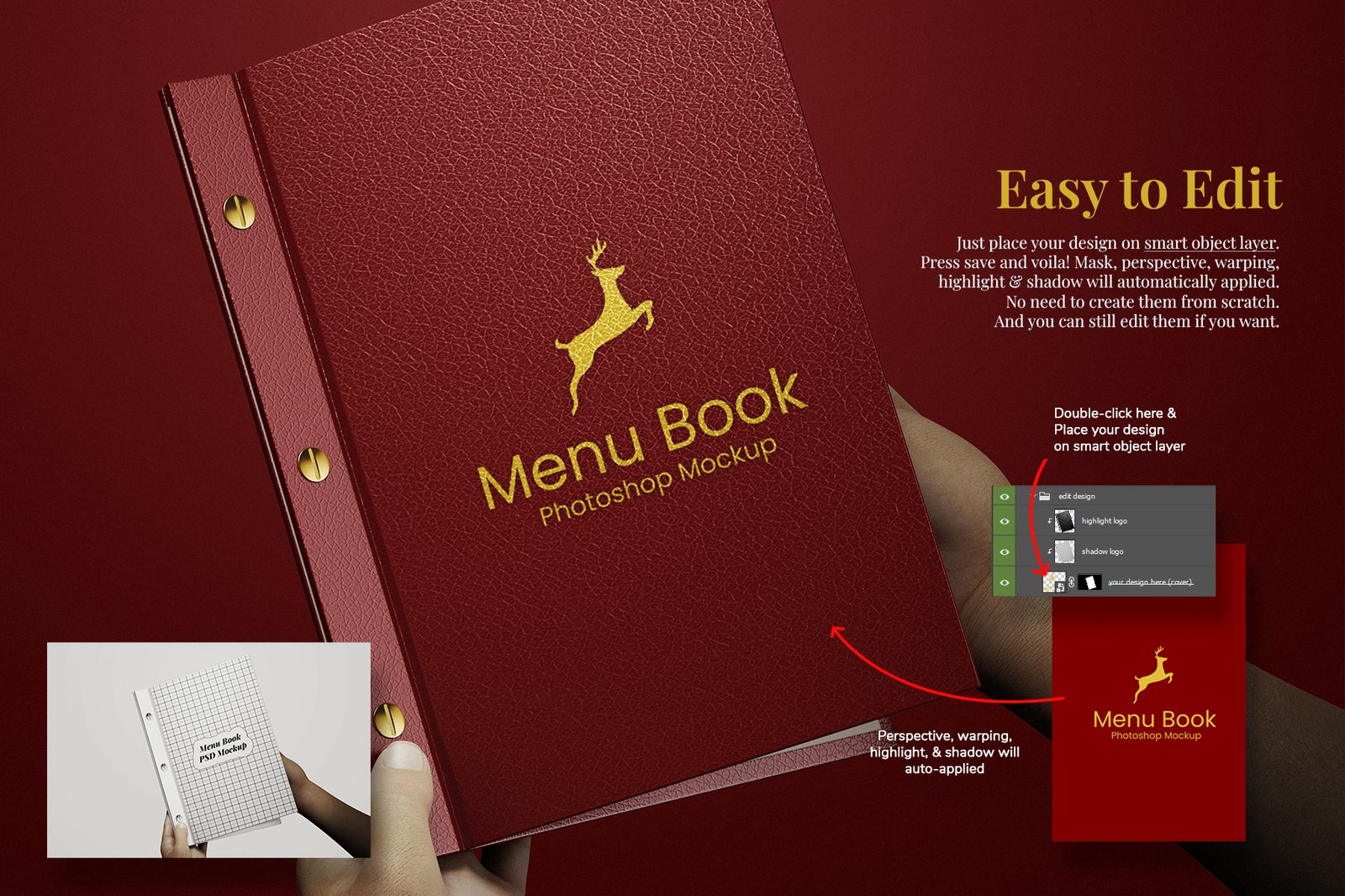 Menu Book Mockup Set - Leather Cover