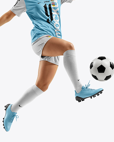 Female Soccer Player Wearing Jersey and Shorts Mockup