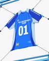 Training Short Sleeve Jersey Hanging on a Hooked Frame Mockup