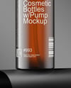 Amber Cosmetic Bottles with Pump Cap Mockup