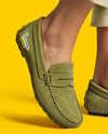 Pair of Suede Moccasins on Woman's Legs Mockup