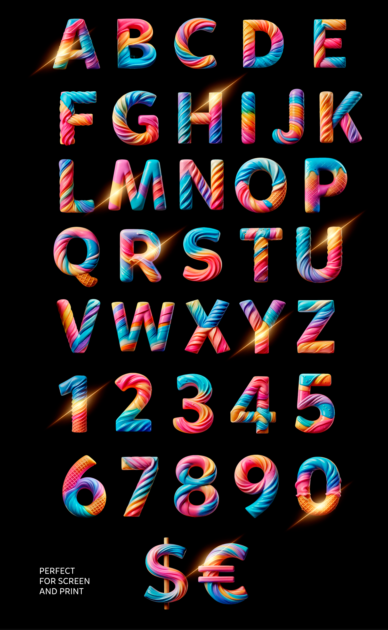 Candy Ice Cream: 3D Multicolor Birthday Sweets Candy Alphabet