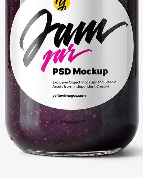 Clear Glass Jar with Blueberry Jam Mockup