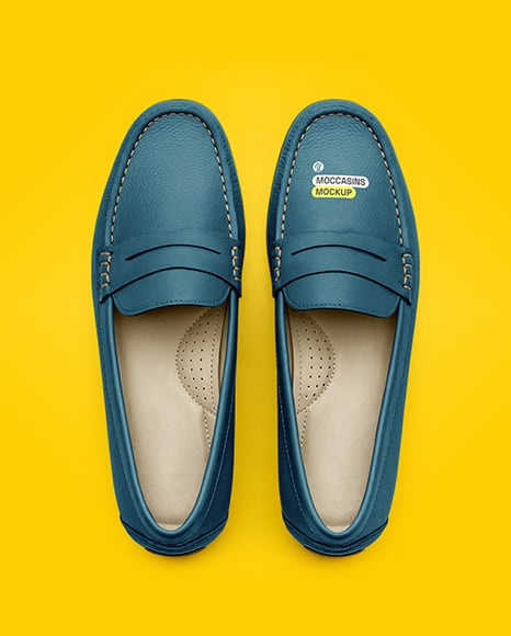 Pair of Women's Leather Moccasins Mockup