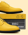 Pair of Women's Derby Shoes with Shoe Box Mockup