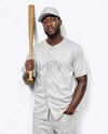 Afro-American Baseball Player Wearing a Jersey and Cap Holding a Bat Mockup